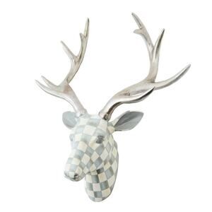 Brand New Mackenzie-Childs Sterling Check Small Deer Head Wall Mounted Decor